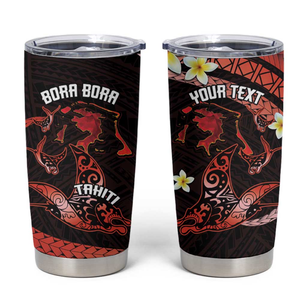 Personalised Tahiti Bora Bora Tumbler Cup Manta Rays With Polynesian Plumeria LT14 Red - Polynesian Pride