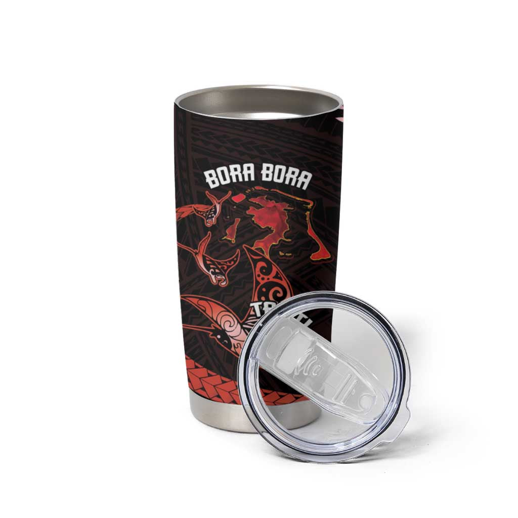 Personalised Tahiti Bora Bora Tumbler Cup Manta Rays With Polynesian Plumeria LT14 - Polynesian Pride