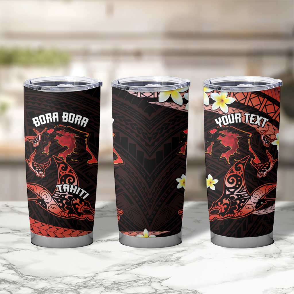Personalised Tahiti Bora Bora Tumbler Cup Manta Rays With Polynesian Plumeria LT14 - Polynesian Pride