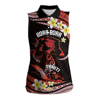 Personalised Tahiti Bora Bora Women Sleeveless Polo Shirt Manta Rays With Polynesian Plumeria