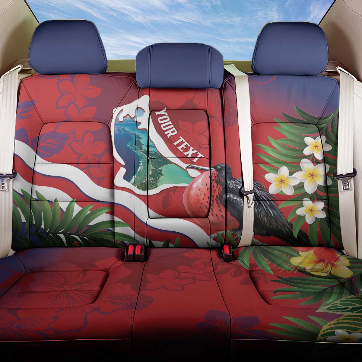 Personalised Kiribati Tarawa Atoll Back Car Seat Cover Frigate Bird With Map Tropical Style LT14 One Size Red - Polynesian Pride
