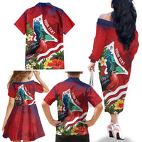 Personalised Kiribati Tarawa Atoll Family Matching Off The Shoulder Long Sleeve Dress and Hawaiian Shirt Frigate Bird With Map Tropical Style LT14 - Polynesian Pride
