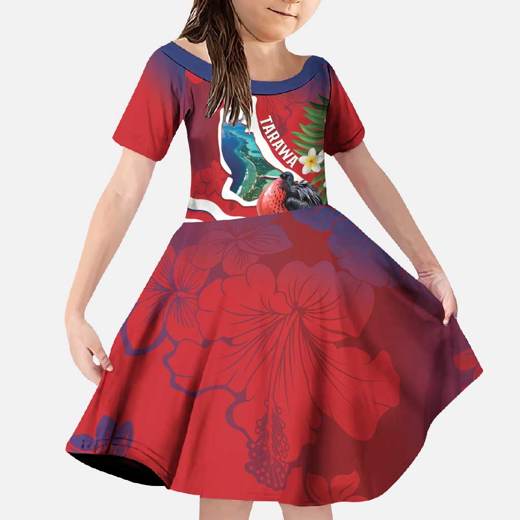 Personalised Kiribati Tarawa Atoll Family Matching Off Shoulder Maxi Dress and Hawaiian Shirt Frigate Bird With Map Tropical Style LT14 Daughter's Dress Red - Polynesian Pride