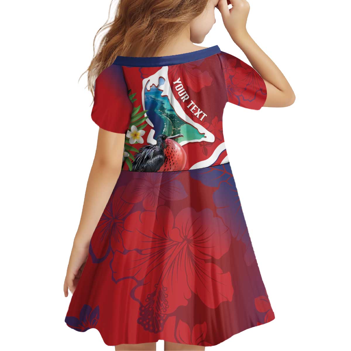 Personalised Kiribati Tarawa Atoll Family Matching Off Shoulder Short Dress and Hawaiian Shirt Frigate Bird With Map Tropical Style LT14 - Polynesian Pride