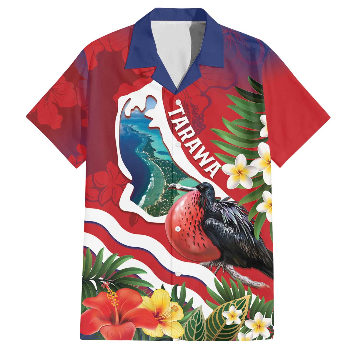Personalised Kiribati Tarawa Atoll Family Matching Off Shoulder Short Dress and Hawaiian Shirt Frigate Bird With Map Tropical Style LT14 Dad's Shirt - Short Sleeve Red - Polynesian Pride