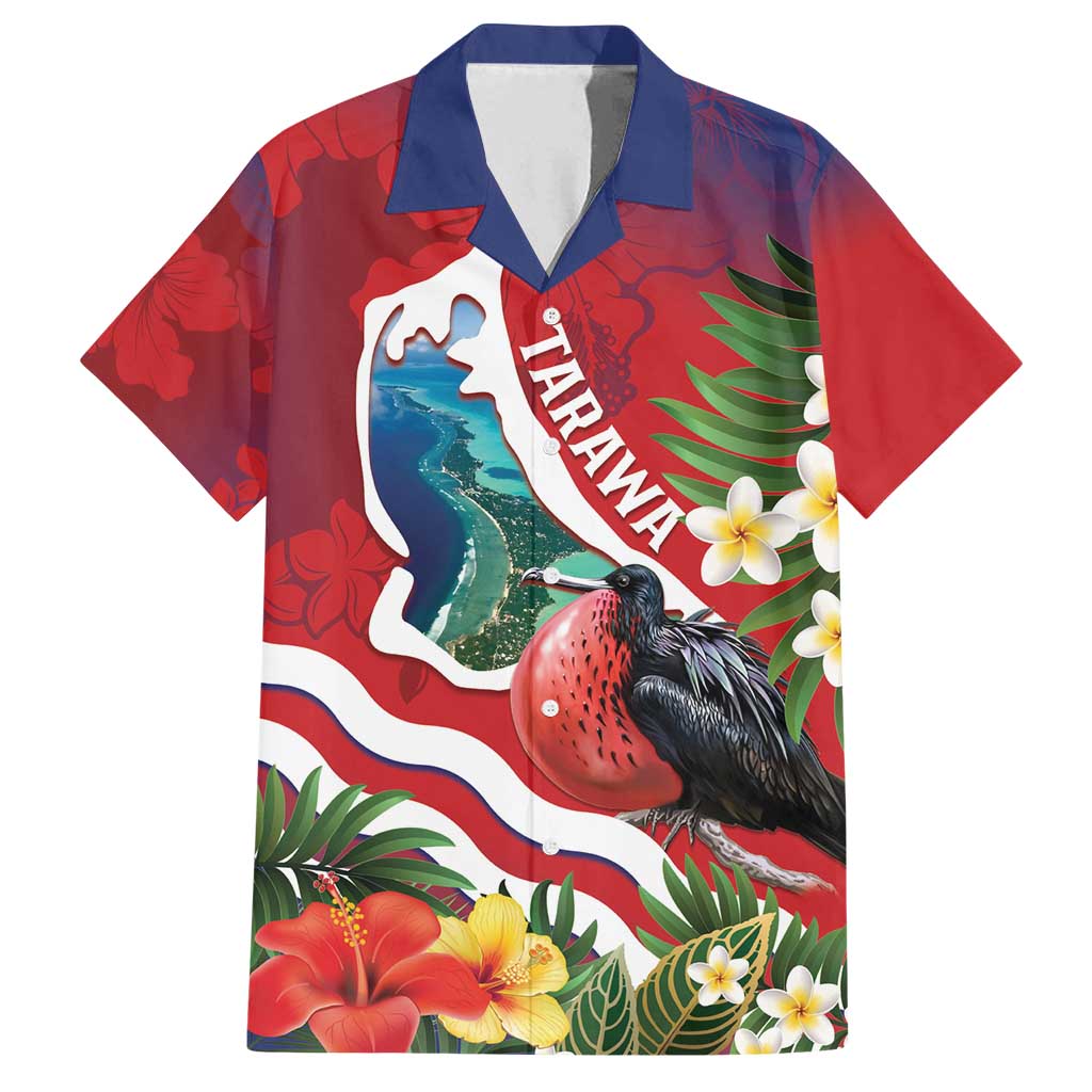 Personalised Kiribati Tarawa Atoll Family Matching Puletasi and Hawaiian Shirt Frigate Bird With Map Tropical Style LT14 Dad's Shirt - Short Sleeve Red - Polynesian Pride