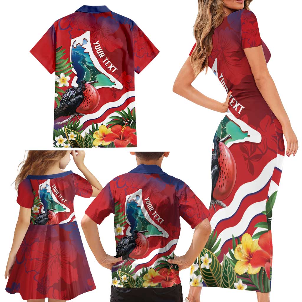 Personalised Kiribati Tarawa Atoll Family Matching Short Sleeve Bodycon Dress and Hawaiian Shirt Frigate Bird With Map Tropical Style LT14 - Polynesian Pride