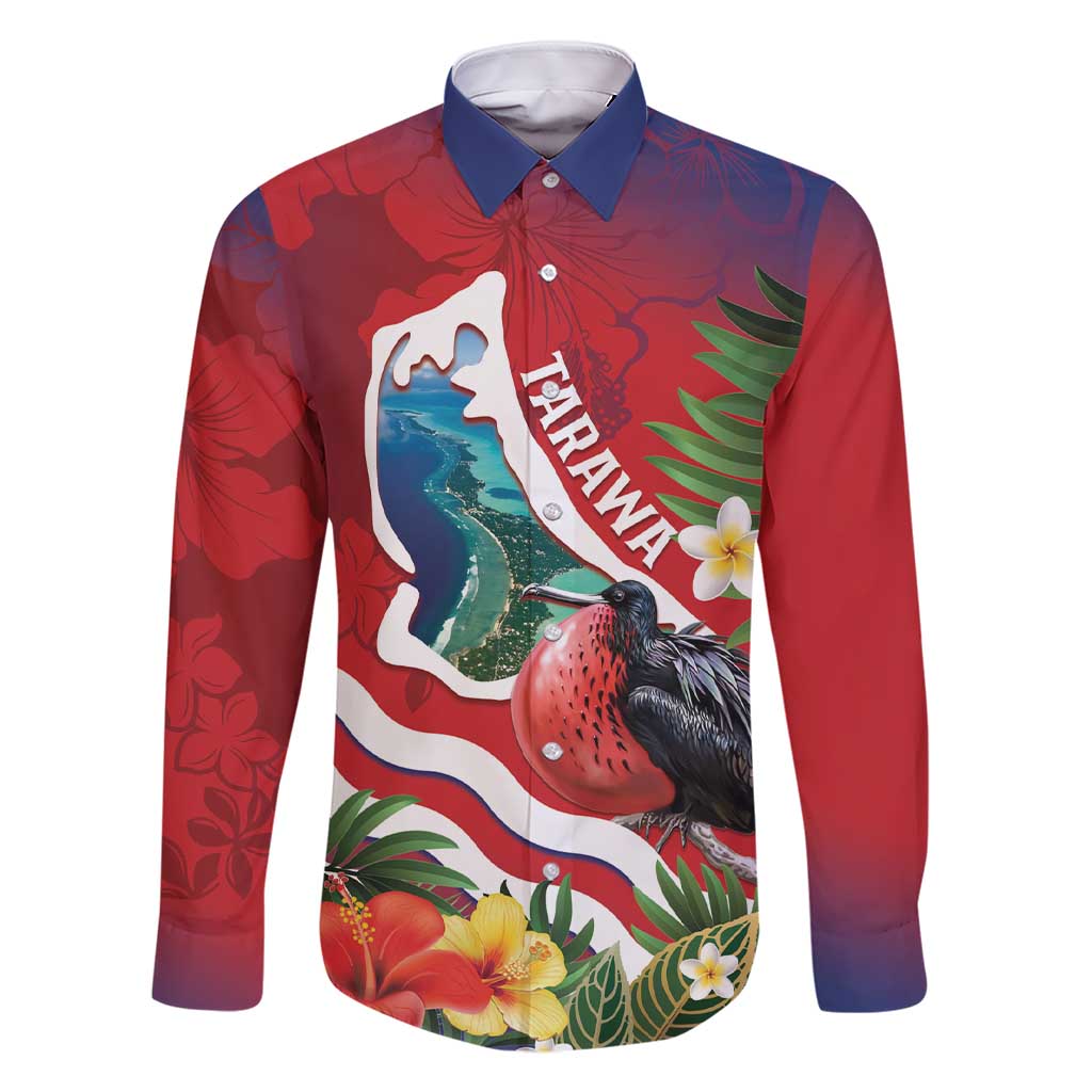 Personalised Kiribati Tarawa Atoll Family Matching Short Sleeve Bodycon Dress and Hawaiian Shirt Frigate Bird With Map Tropical Style LT14 Dad's Shirt - Long Sleeve Red - Polynesian Pride