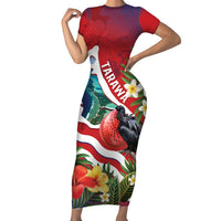 Personalised Kiribati Tarawa Atoll Family Matching Short Sleeve Bodycon Dress and Hawaiian Shirt Frigate Bird With Map Tropical Style LT14 Mom's Dress Red - Polynesian Pride