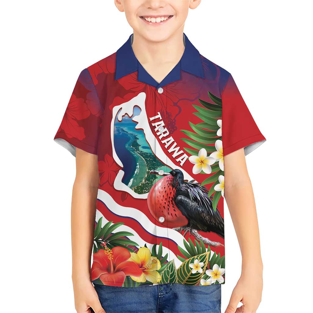 Personalised Kiribati Tarawa Atoll Family Matching Short Sleeve Bodycon Dress and Hawaiian Shirt Frigate Bird With Map Tropical Style LT14 Son's Shirt Red - Polynesian Pride