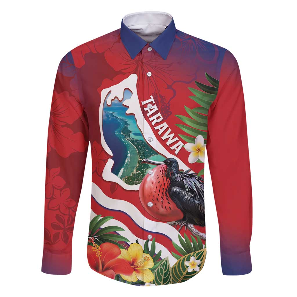 Personalised Kiribati Tarawa Atoll Family Matching Summer Maxi Dress and Hawaiian Shirt Frigate Bird With Map Tropical Style LT14 Dad's Shirt - Long Sleeve Red - Polynesian Pride