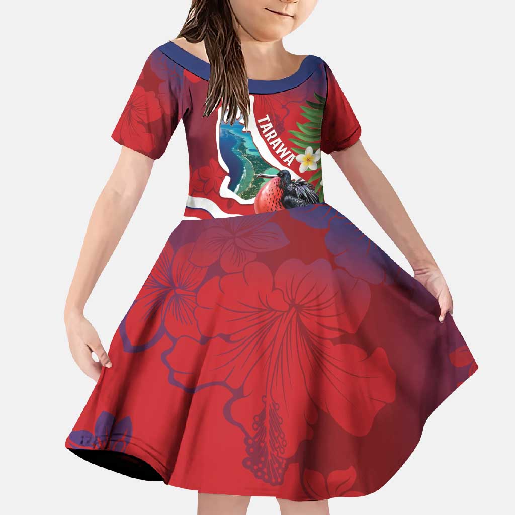 Personalised Kiribati Tarawa Atoll Family Matching Tank Maxi Dress and Hawaiian Shirt Frigate Bird With Map Tropical Style LT14 Daughter's Dress Red - Polynesian Pride