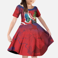 Personalised Kiribati Tarawa Atoll Family Matching Tank Maxi Dress and Hawaiian Shirt Frigate Bird With Map Tropical Style LT14 Daughter's Dress Red - Polynesian Pride