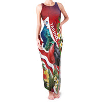 Personalised Kiribati Tarawa Atoll Family Matching Tank Maxi Dress and Hawaiian Shirt Frigate Bird With Map Tropical Style LT14 Mom's Dress Red - Polynesian Pride