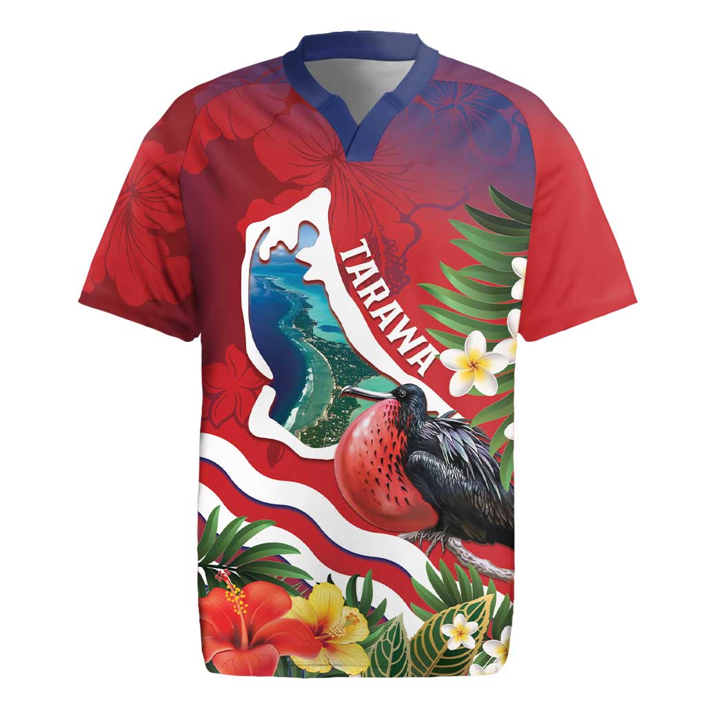 Personalised Kiribati Tarawa Atoll Rugby Jersey Frigate Bird With Map Tropical Style LT14 Red - Polynesian Pride