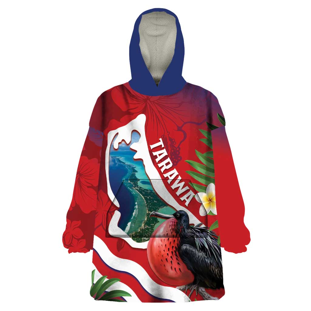Personalised Kiribati Tarawa Atoll Wearable Blanket Hoodie Frigate Bird With Map Tropical Style LT14 One Size Red - Polynesian Pride