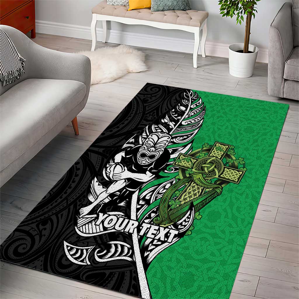 New Zealand and Ireland Rugby Custom Area Rug Maori Tiki Fern Irish Celtic Cross LT14 - Polynesian Pride