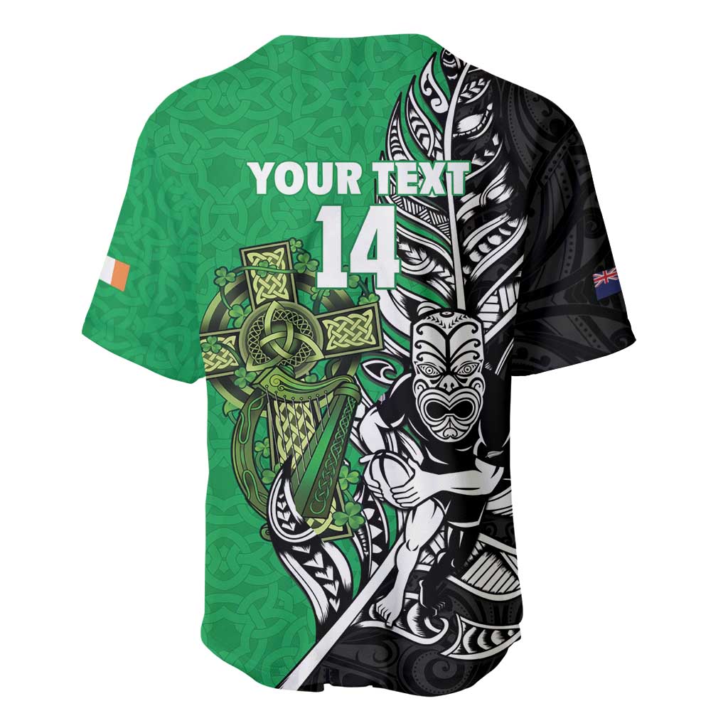 New Zealand and Ireland Rugby Custom Baseball Jersey Maori Tiki Fern Irish Celtic Cross LT14 - Polynesian Pride