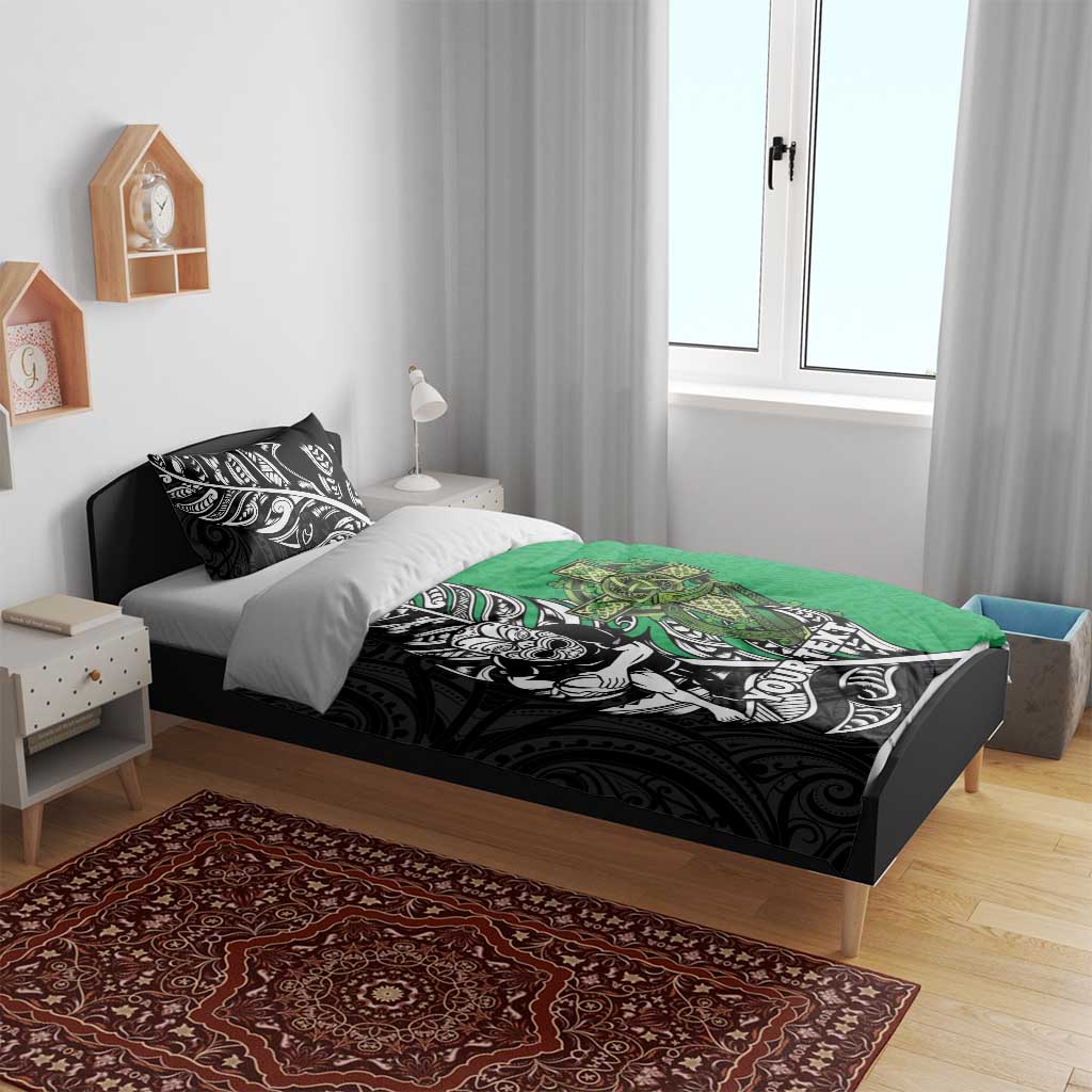 New Zealand and Ireland Rugby Custom Bedding Set Maori Tiki Fern Irish Celtic Cross - Polynesian Pride