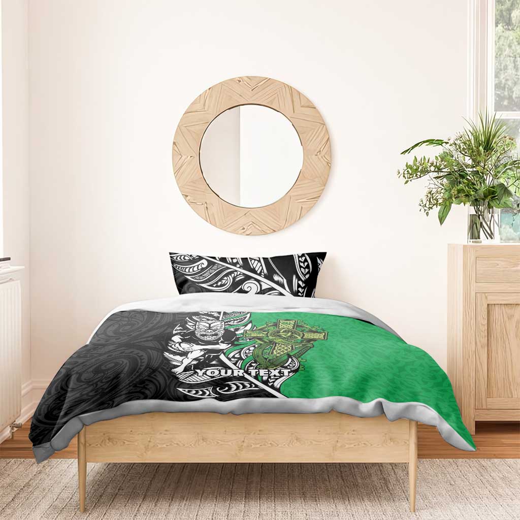 New Zealand and Ireland Rugby Custom Bedding Set Maori Tiki Fern Irish Celtic Cross - Polynesian Pride