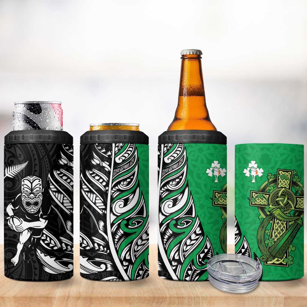 New Zealand and Ireland Rugby 4 in 1 Can Cooler Tumbler Maori Tiki Fern Irish Celtic Cross LT14 - Polynesian Pride