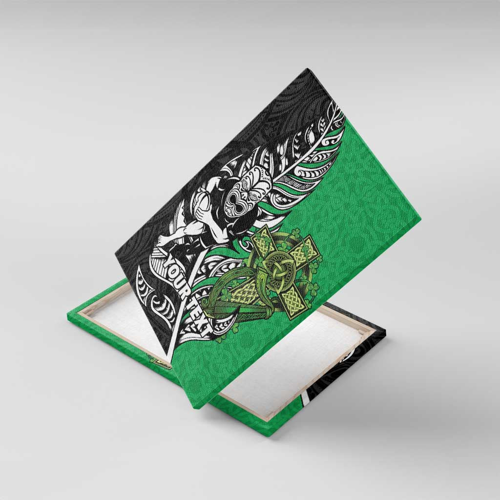 New Zealand and Ireland Rugby Custom Canvas Wall Art Maori Tiki Fern Irish Celtic Cross LT14 With Frame Green - Polynesian Pride