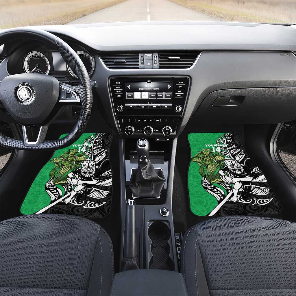 New Zealand and Ireland Rugby Custom Car Mats Maori Tiki Fern Irish Celtic Cross LT14 Set 2pcs - Front Green - Polynesian Pride