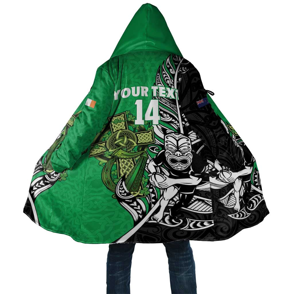 New Zealand and Ireland Rugby Custom Cloak Maori Tiki Fern Irish Celtic Cross LT14 Unisex Green - Polynesian Pride