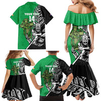 New Zealand and Ireland Rugby Custom Family Matching Mermaid Dress and Hawaiian Shirt Maori Tiki Fern Irish Celtic Cross LT14 - Polynesian Pride