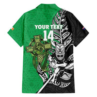 New Zealand and Ireland Rugby Custom Family Matching Off Shoulder Short Dress and Hawaiian Shirt Maori Tiki Fern Irish Celtic Cross LT14 - Polynesian Pride