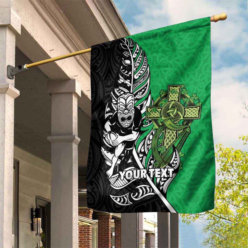 New Zealand and Ireland Rugby Custom Garden Flag Maori Tiki Fern Irish Celtic Cross LT14 House Flag Green - Polynesian Pride
