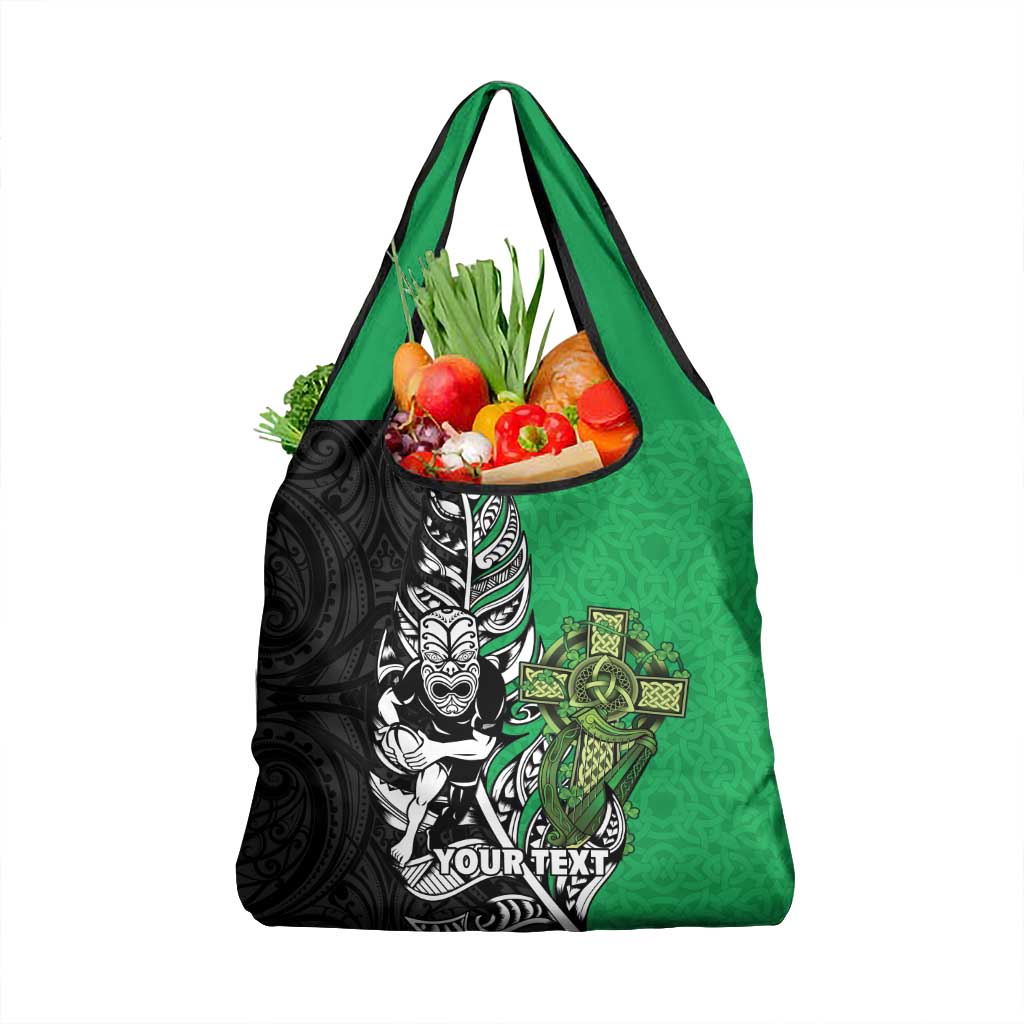 New Zealand and Ireland Rugby Custom Grocery Bag Maori Tiki Fern Irish Celtic Cross LT14 1-pack One Size Green - Polynesian Pride