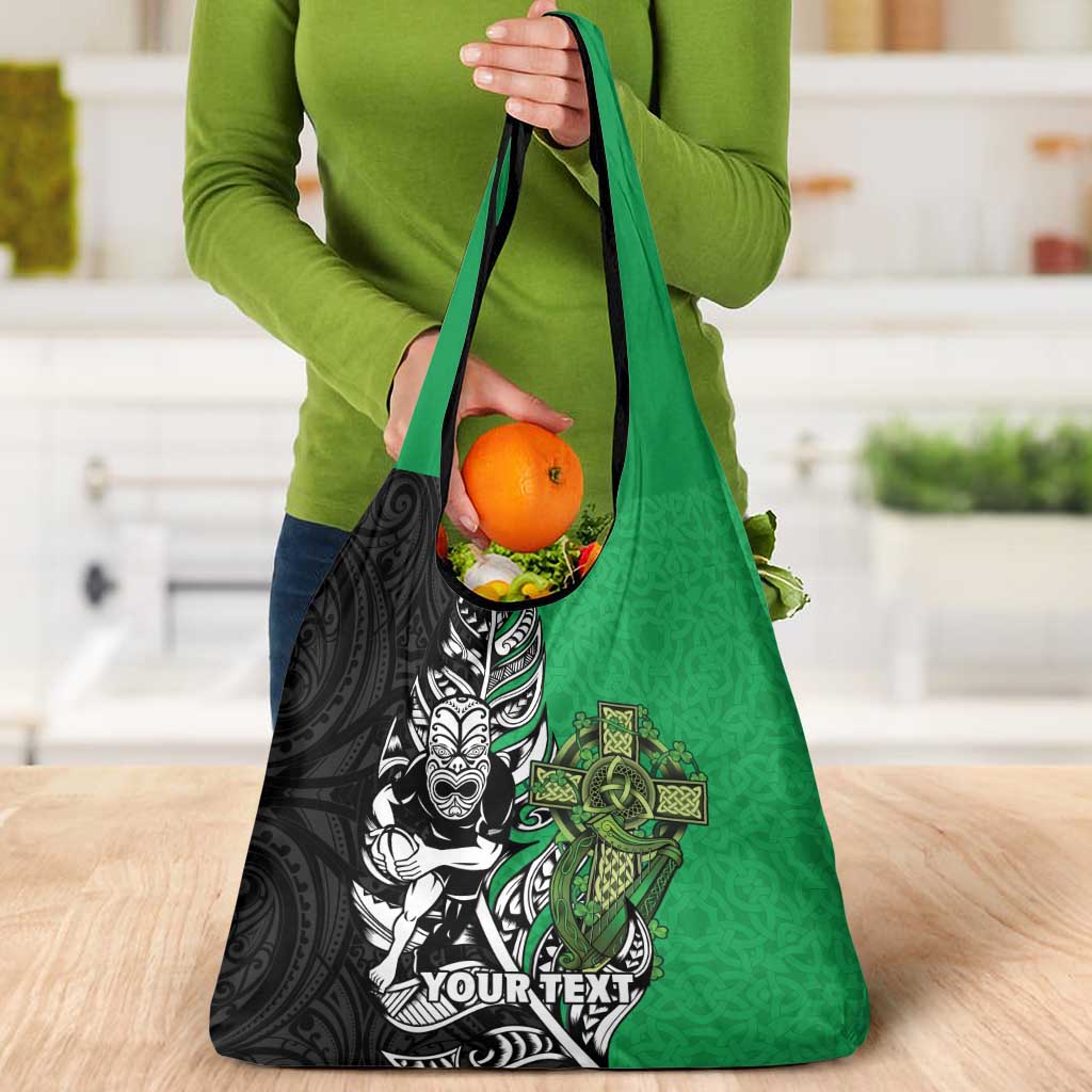 New Zealand and Ireland Rugby Custom Grocery Bag Maori Tiki Fern Irish Celtic Cross LT14 - Polynesian Pride