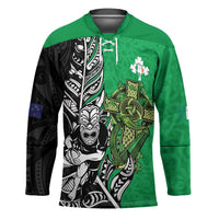 New Zealand and Ireland Rugby Custom Hockey Jersey Maori Tiki Fern Irish Celtic Cross LT14 Unisex Green - Polynesian Pride