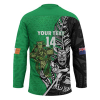 New Zealand and Ireland Rugby Custom Hockey Jersey Maori Tiki Fern Irish Celtic Cross LT14 - Polynesian Pride