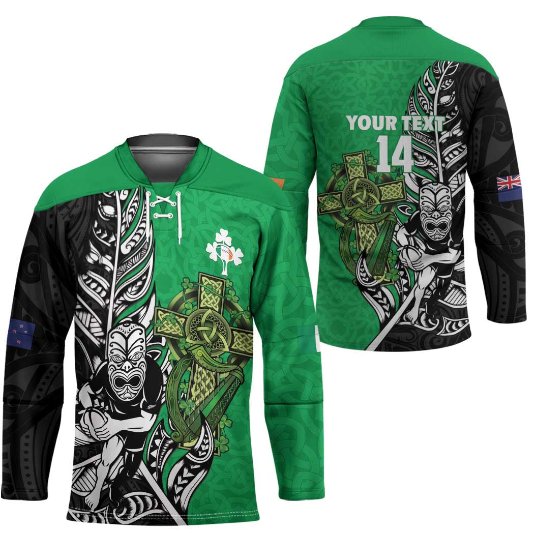 New Zealand and Ireland Rugby Custom Hockey Jersey Maori Tiki Fern Irish Celtic Cross LT14 - Polynesian Pride