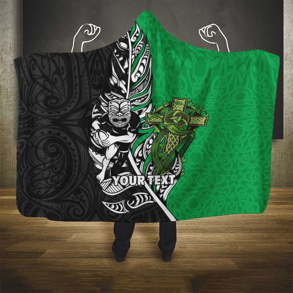 New Zealand and Ireland Rugby Custom Hooded Blanket Maori Tiki Fern Irish Celtic Cross LT14 - Polynesian Pride
