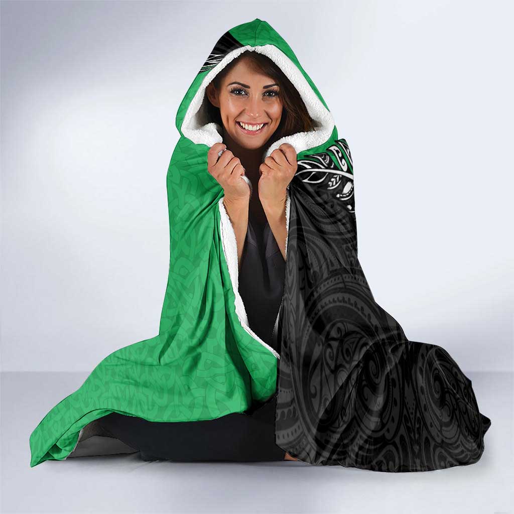 New Zealand and Ireland Rugby Custom Hooded Blanket Maori Tiki Fern Irish Celtic Cross LT14 - Polynesian Pride