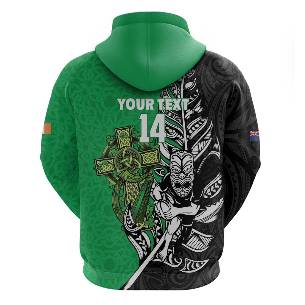 New Zealand and Ireland Rugby Custom Hoodie Maori Tiki Fern Irish Celtic Cross LT14 - Polynesian Pride