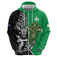 New Zealand and Ireland Rugby Custom Hoodie Maori Tiki Fern Irish Celtic Cross LT14 - Polynesian Pride