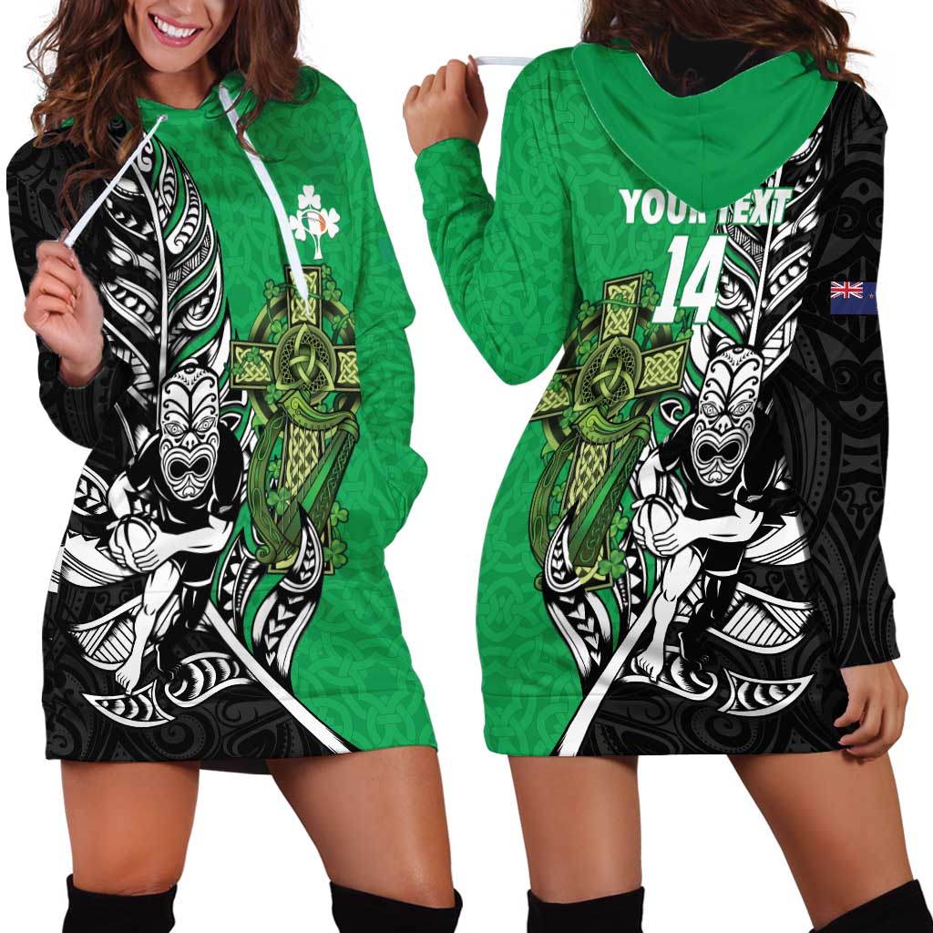 New Zealand and Ireland Rugby Custom Hoodie Dress Maori Tiki Fern Irish Celtic Cross LT14 - Polynesian Pride