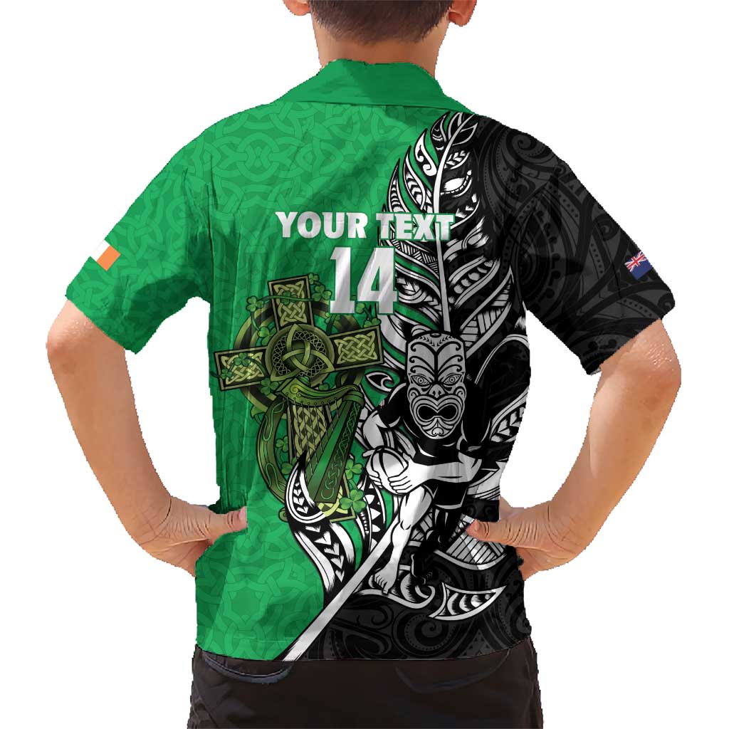 New Zealand and Ireland Rugby Custom Kid Hawaiian Shirt Maori Tiki Fern Irish Celtic Cross LT14 - Polynesian Pride
