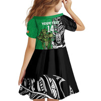 New Zealand and Ireland Rugby Custom Kid Short Sleeve Dress Maori Tiki Fern Irish Celtic Cross LT14 - Polynesian Pride