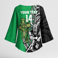 New Zealand and Ireland Rugby Custom Kimono Sleeve Blouse Maori Tiki Fern Irish Celtic Cross LT14 - Polynesian Pride