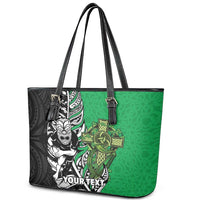 New Zealand and Ireland Rugby Custom Leather Tote Bag Maori Tiki Fern Irish Celtic Cross LT14 - Polynesian Pride