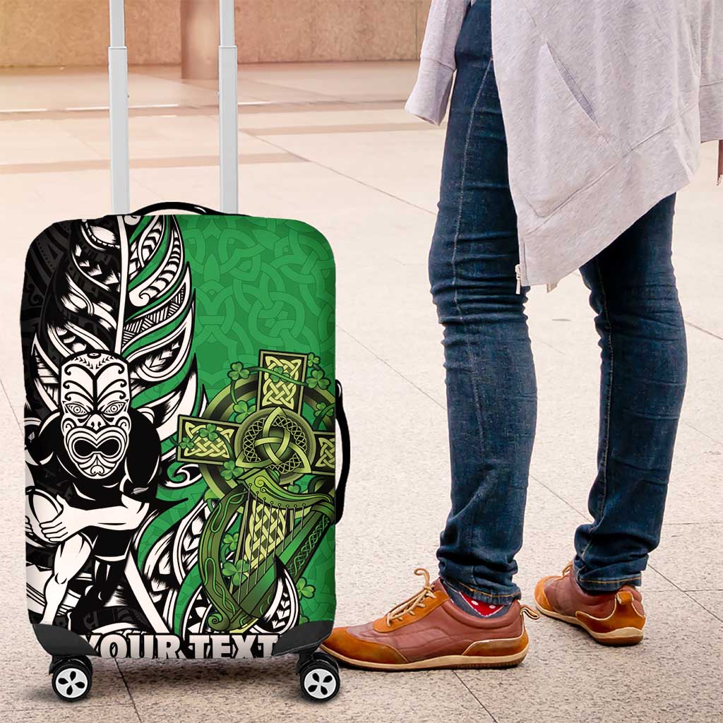 New Zealand and Ireland Rugby Custom Luggage Cover Maori Tiki Fern Irish Celtic Cross LT14 Green - Polynesian Pride
