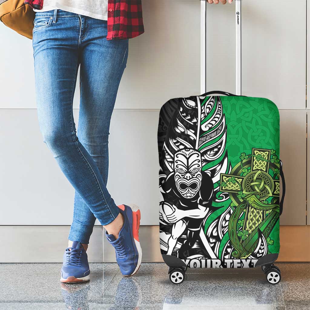 New Zealand and Ireland Rugby Custom Luggage Cover Maori Tiki Fern Irish Celtic Cross LT14 - Polynesian Pride