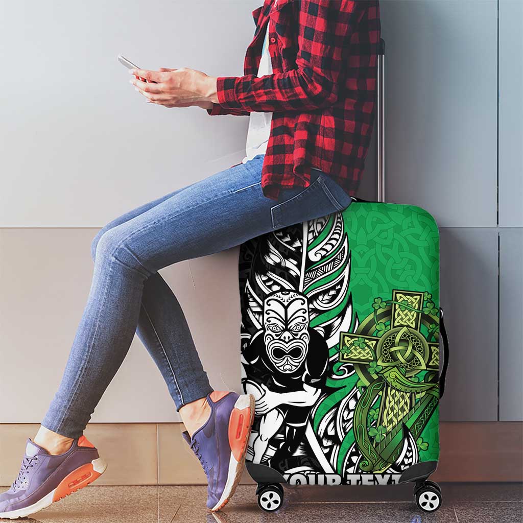 New Zealand and Ireland Rugby Custom Luggage Cover Maori Tiki Fern Irish Celtic Cross LT14 - Polynesian Pride