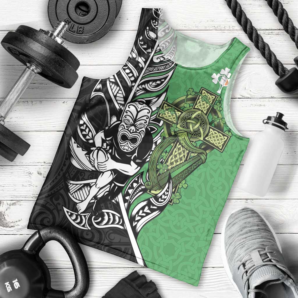 New Zealand and Ireland Rugby Custom Men Tank Top Maori Tiki Fern Irish Celtic Cross LT14 - Polynesian Pride