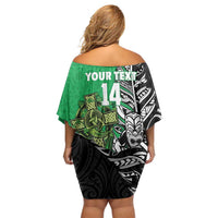 New Zealand and Ireland Rugby Custom Off Shoulder Short Dress Maori Tiki Fern Irish Celtic Cross LT14 - Polynesian Pride